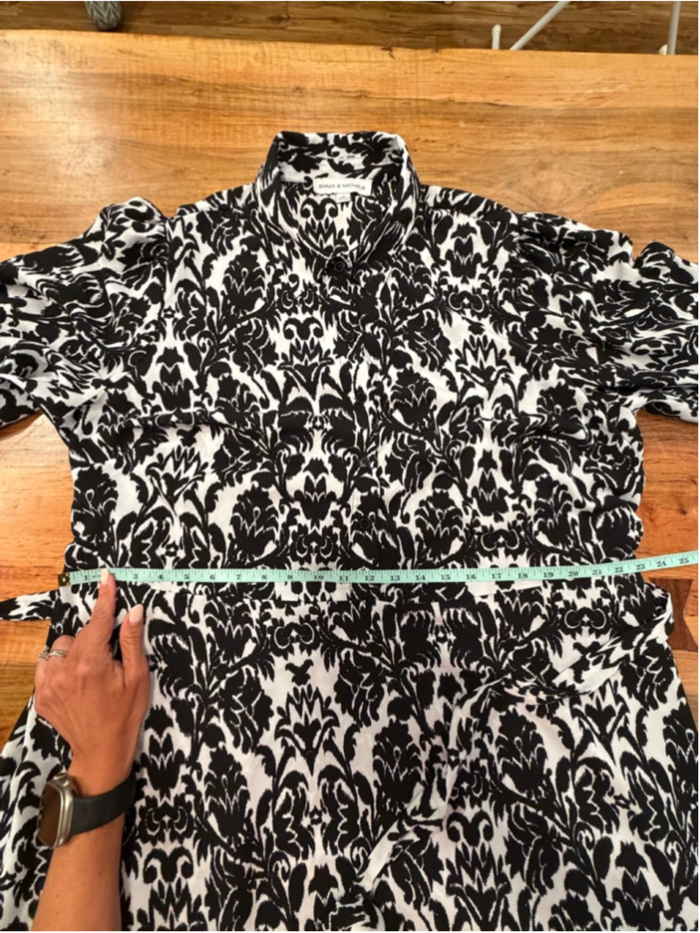 Emma & Michele Maxi Dress 3X Damask Print Black White Long Sleeve Shirt Dress - Picture 9 of 11